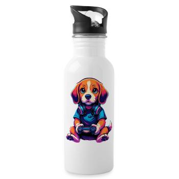Beagle Gaming Gamer Zocken Zocker Videospiele - Trinkflasche mit integriertem Trinkhalm - Weiß - Rechts