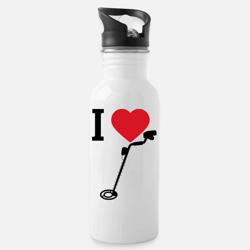 I_Love_metaldetecting - Trinkflasche mit integriertem Trinkhalm - Weiß