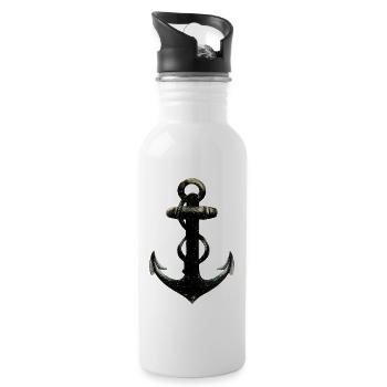 Night Anchorer with Rope Nautical Silhouette - Water bottle with straw - white - Right