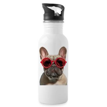 Französische Bulldogge French Bulldog Frenchie - Water bottle with straw - white - Right
