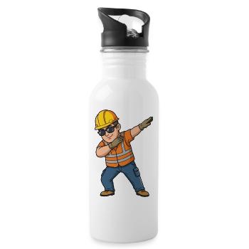 Dabbing Construction Worker – Funny Cartoon Motif - Water bottle with straw - white - Right