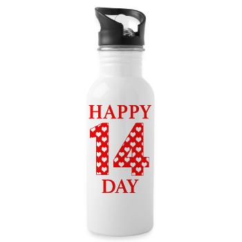 Happy 14 Day – Valentine Hearts Number Love Design - Water bottle with straw - white - Right