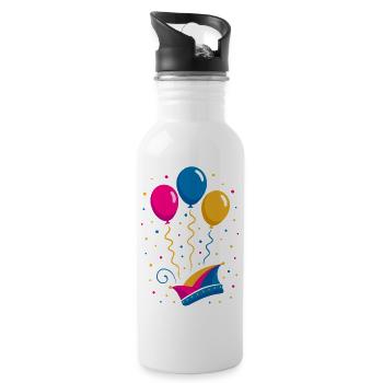 Carnaval avec bonnet de bouffon et ballons colorés - Gourde avec paille intégrée - blanc - Droite