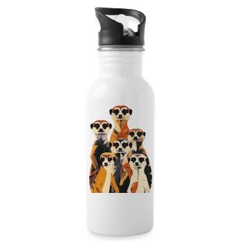 many meerkats stand and look group motif - Water bottle with straw - white - Right