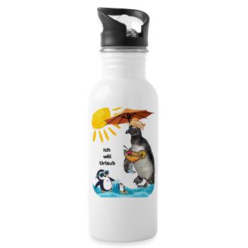 Holiday with a penguin on the beach and cocktail - Water bottle with straw - white - Right