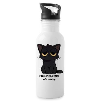 Mürrische Schwarze Katze | Null Bock Katzen Motiv - Trinkflasche mit integriertem Trinkhalm - Weiß - Rechts