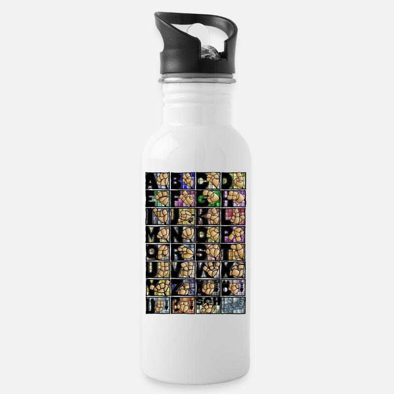 Deutsches Fingeralphabet 3 / - Trinkflasche mit integriertem Trinkhalm - Weiß