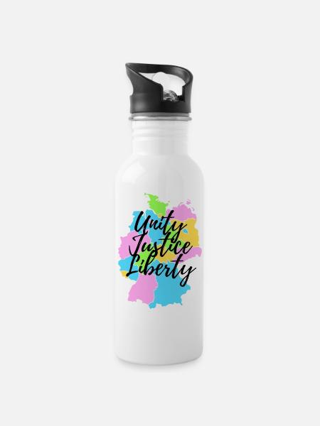 Deutschlandkarte - Einigkeit, Recht & Freiheit 2 - Trinkflasche mit integriertem Trinkhalm - Weiß