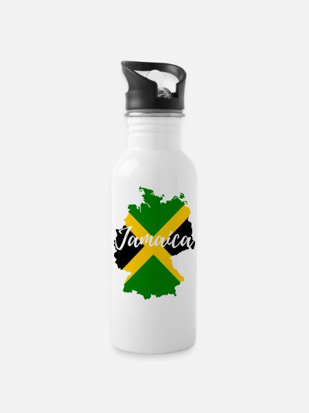 Deutschland goes Jamaika - Trinkflasche mit integriertem Trinkhalm - Weiß