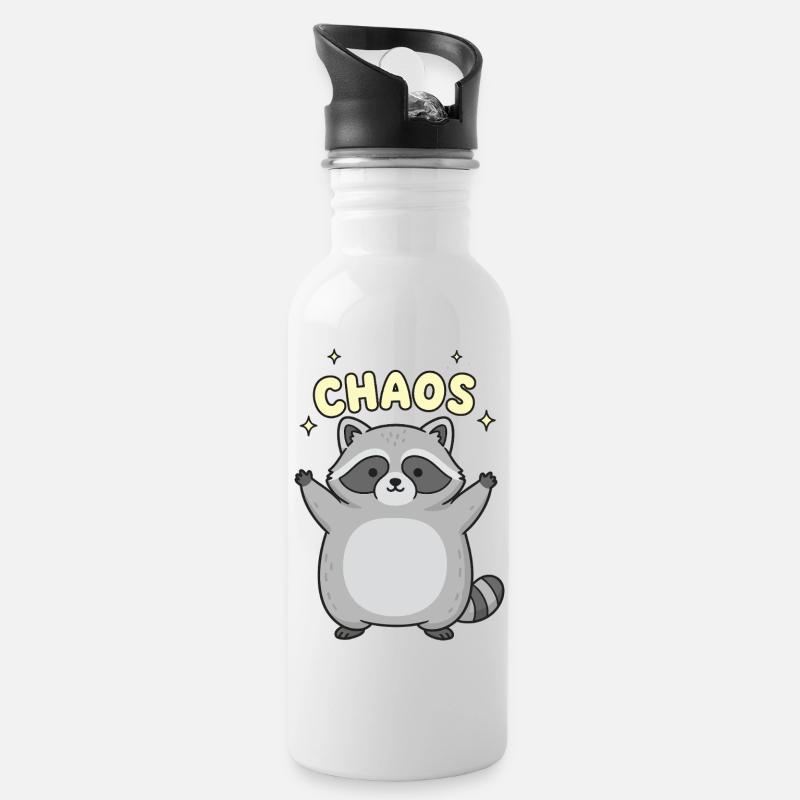 Acclamations du raton laveur du chaos - Gourde avec paille intégrée - blanc
