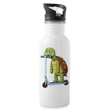 Cute Turtle Cartoon Boring Scooter Scooter - Water bottle with straw - white - Right