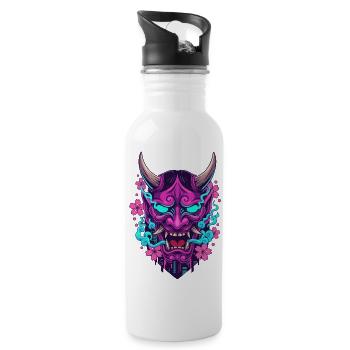 Floral Neon Demon Mask - Water bottle with straw - white - Right