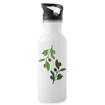 branches d’olivier, vert rose - Gourde avec paille intégrée - blanc - Droite