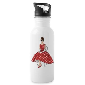 Vintage Polka Dot Dress Fifties - Water bottle with straw - white - Right