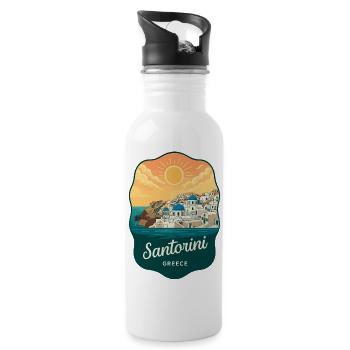 Santorini Blue Domes Retro Sonnenuntergangsabzeichen - Trinkflasche mit integriertem Trinkhalm - Weiß - Rechts