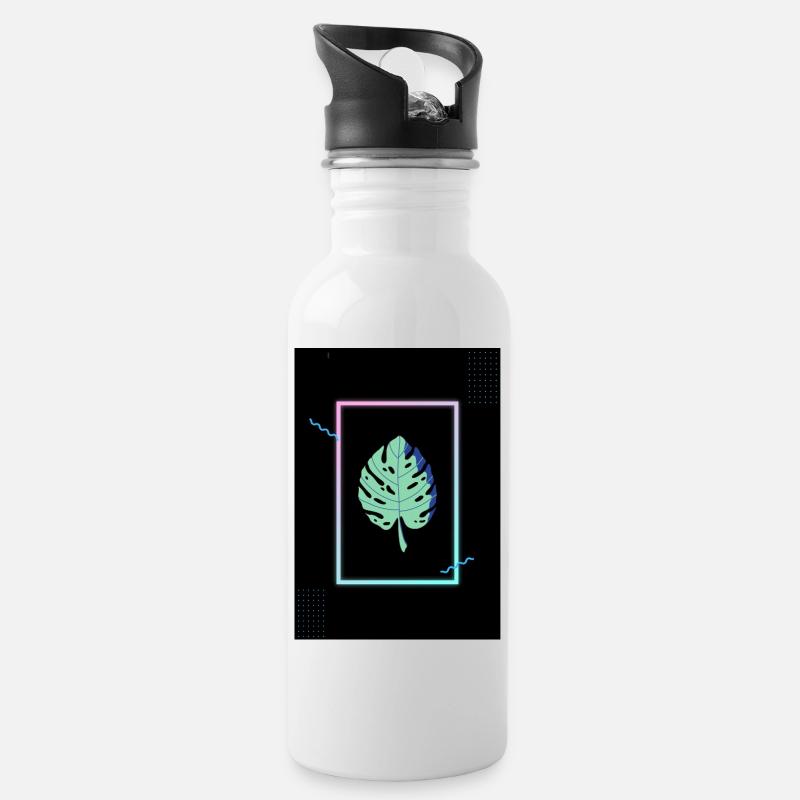 Monstera Neon Frame - Trinkflasche mit integriertem Trinkhalm - Weiß