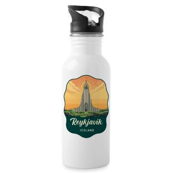 Reykjavik Island Retro Sonnenuntergangsabzeichen - Trinkflasche mit integriertem Trinkhalm - Weiß - Rechts
