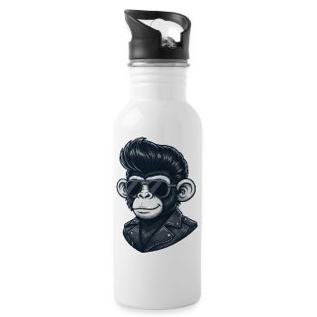 Cool Monkey Chimpanzee Sunglasses Rock and Roll - Water bottle with straw - white - Right