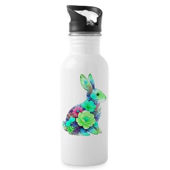 Hase Wasserfarben Blumen Ostern - Trinkflasche mit integriertem Trinkhalm - Weiß - Rechts