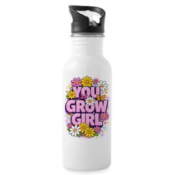 You Grow Girl - Vibrant Floral Motivational Quote - Water bottle with straw - white - Right