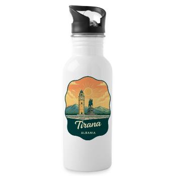 Tirana Skanderbeg Square Vintage Travel Badge - Water bottle with straw - white - Right