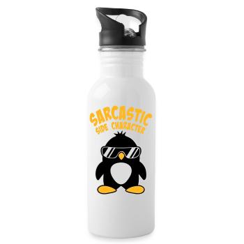 Penguin Sarcastic Side Character Sunglasses Logo - Water bottle with straw - white - Right