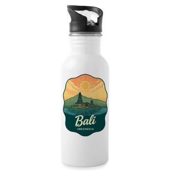 Bali Temple Vintage Sunset Reiseabzeichen - Trinkflasche mit integriertem Trinkhalm - Weiß - Rechts
