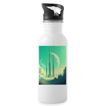 retro futuristic space landscapes 1960s aesthetic - Water bottle with straw - white - Right