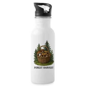 Forest Harvest Basket with Mushrooms - Water bottle with straw - white - Right
