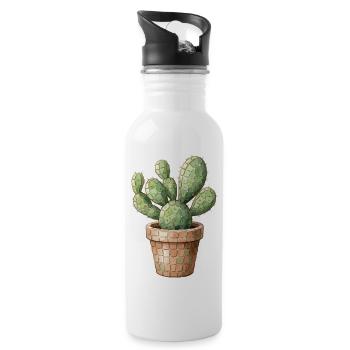 Kaktus Mosaik - Wüsten-Kunst für Pflanzenfans - Trinkflasche mit integriertem Trinkhalm - Weiß - Rechts