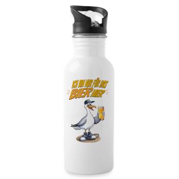 Ich bin nur fürs Bier hier Möwe Fun Shirt - Trinkflasche mit integriertem Trinkhalm - Weiß - Rechts
