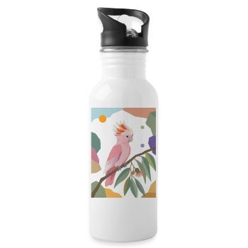 Pink Cockatoo Parrot Bird Design - Water bottle with straw - white - Right