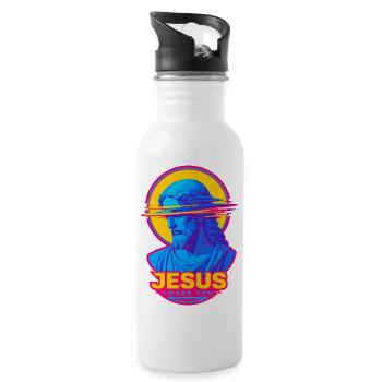 Jesus Loves You Retro Glitch - Water bottle with straw - white - Right