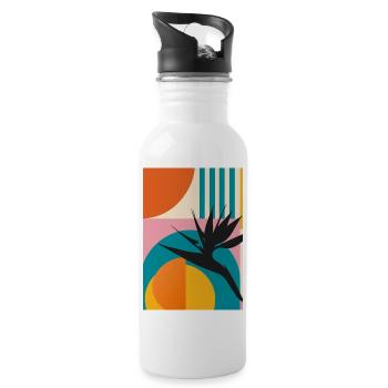 Geometrische Paradiesvogelblume Retro Tropical Art - Trinkflasche mit integriertem Trinkhalm - Weiß - Rechts