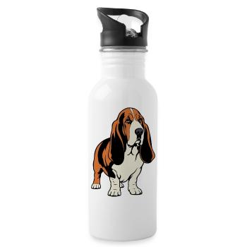 Basset-Hound_Hund_stehend_farbig - Trinkflasche mit integriertem Trinkhalm - Weiß - Rechts