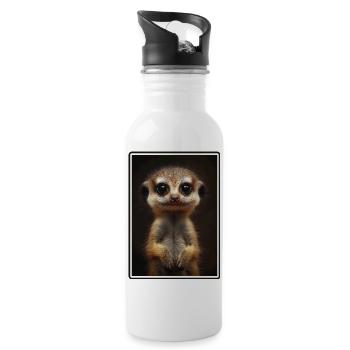 Meerkat Erdmännchen - Trinkflasche mit integriertem Trinkhalm - Weiß - Rechts