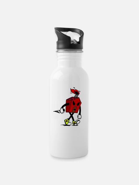 Wütendes Haus - Trinkflasche mit integriertem Trinkhalm - Weiß