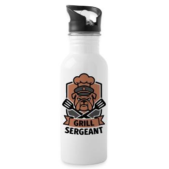 Grill Sergeant Bulldogge Grillmeister BBQ Hund - Trinkflasche mit integriertem Trinkhalm - Weiß - Rechts