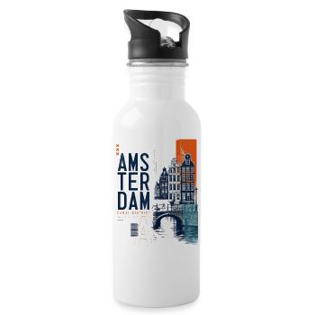 Mosaïque du canal d’Amsterdam - Gourde avec paille intégrée - blanc - Droite