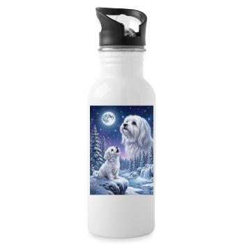 Howling to the Moon Meme Dog Maltese - Water bottle with straw - white - Right
