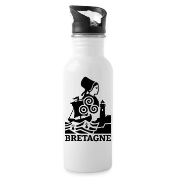 Bretagne – Traditionell Keltisch - Trinkflasche mit integriertem Trinkhalm - Weiß - Rechts
