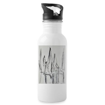 Schwarzweiß Stadt-Silhouette - Trinkflasche mit integriertem Trinkhalm - Weiß - Rechts