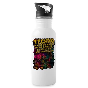 Techno Maus alles Käse außer Techno - Trinkflasche mit integriertem Trinkhalm - Weiß - Rechts