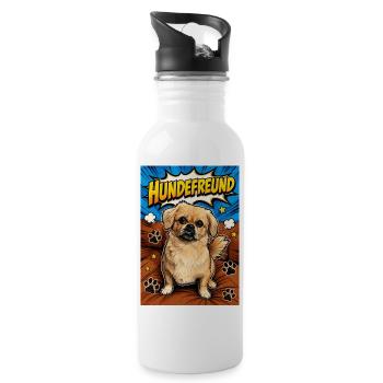 Hundefreund kleine Mila - Trinkflasche mit integriertem Trinkhalm - Weiß - Rechts