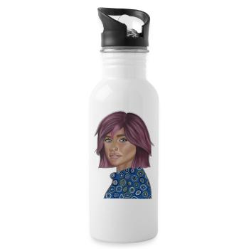 Pop Fashion Violett Porträt - Trinkflasche mit integriertem Trinkhalm - Weiß - Rechts