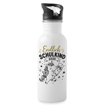 Endlich Einschulung 2026 Einhorn Geschenk - Trinkflasche mit integriertem Trinkhalm - Weiß - Rechts