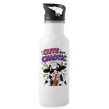 Süß aber chaotisch - Kuh mit Eiskaffee - Trinkflasche mit integriertem Trinkhalm - Weiß - Rechts