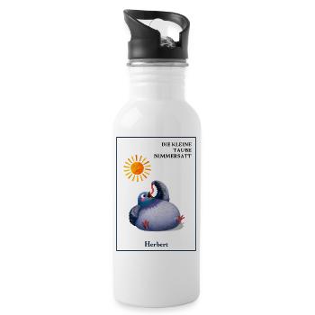DIE KLEINE TAUBE NIMMERSATT - Herbert - mit Wurm - Trinkflasche mit integriertem Trinkhalm - Weiß - Rechts