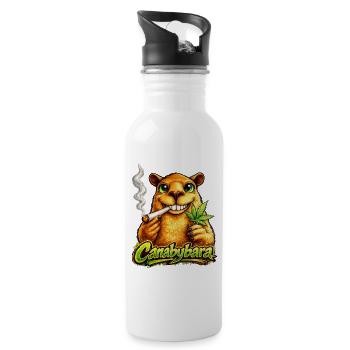 Canabybara - Capybara mit Cannabisblatt - Trinkflasche mit integriertem Trinkhalm - Weiß - Rechts