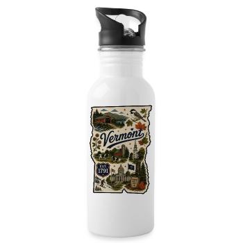Vermont Green Mountain State Vintage-Aufkleber - Trinkflasche mit integriertem Trinkhalm - Weiß - Rechts